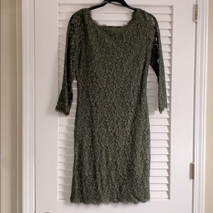 DVF green stretch lace jersey zip back dress 10